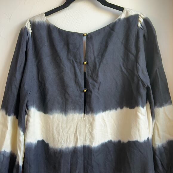 ANTHROPOLOGIE Floreat Indigo Inkwash Shift Long Sleeve Tunic Dress French Sz 4 - Picture 3 of 11